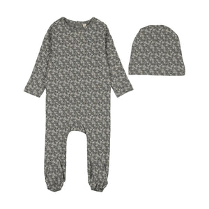 Baby Boy Footie + Hat | Dahlia Vines Print | Light Blue | Lil Legs | AW26