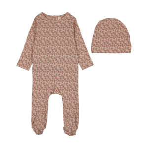 Baby Girl Footie + Hat | Dahlia Vines Print | Dusty Pink | Lil Legs | AW26