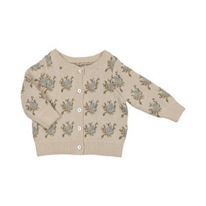Baby Boy Knit Cardigan + Hat | Floral Intarsia | Powder | Peluche | AW26