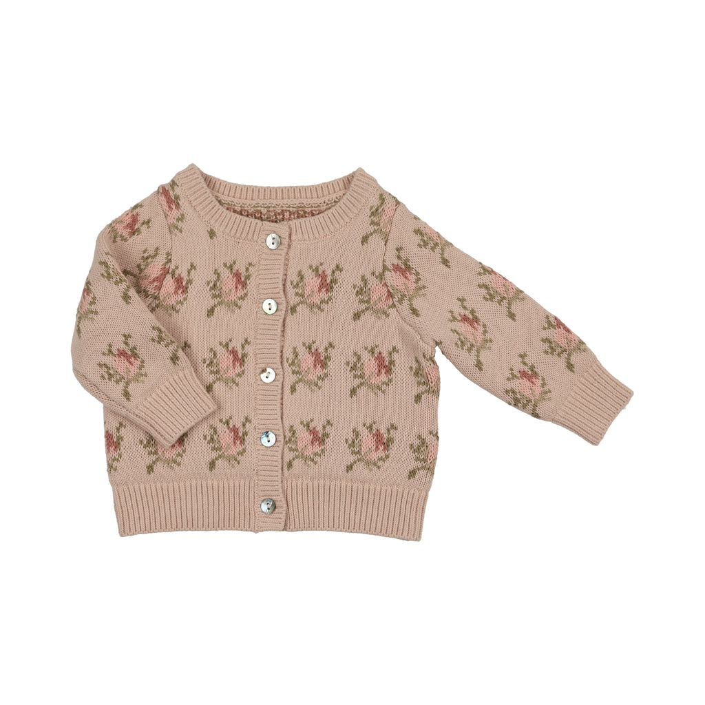 Baby Girl Knit Cardigan + Hat | Floral Intarsia | Rose | Peluche | AW26