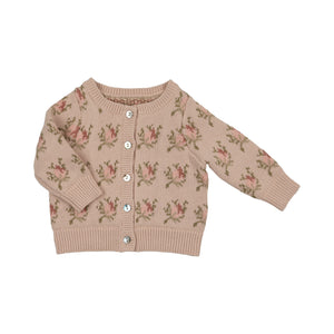 Baby Girl Knit Cardigan + Hat | Floral Intarsia | Rose | Peluche | AW26
