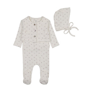 Baby Girl Footie + Cardigan Set | Floral Print | Chalk White | Bee and Dee | SS26