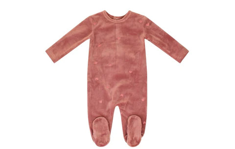 Baby Girl Footie | Embroidered Heart | Pink | Kipp | AW23