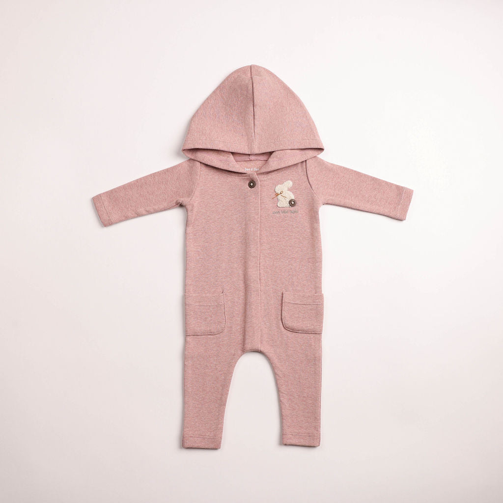 Baby Girl Romper | Fuzzy Bunny Hooded | Deep Mauve | Bee and Dee | AW26