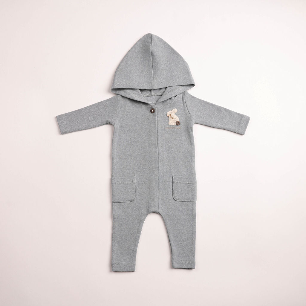 Baby Boy Romper | Fuzzy Bunny Hooded | Santorini Blue | Bee and Dee | AW26