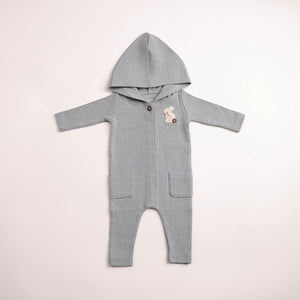 Baby Boy Romper | Fuzzy Bunny Hooded | Santorini Blue | Bee and Dee | AW26