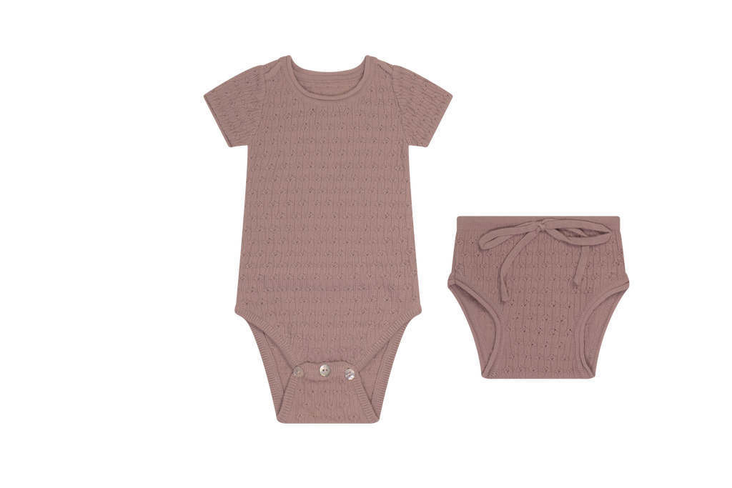 Baby Girl Short Set | Rolled Edge Knit | Light Mauve | Kipp