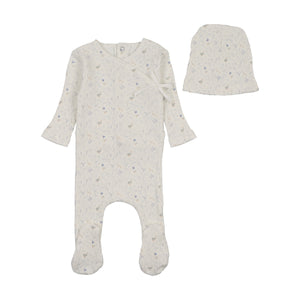 Baby Boy Footie + Hat | Geese in leaves Wide Ribbed | Chalk White | Bee and Dee | SS26