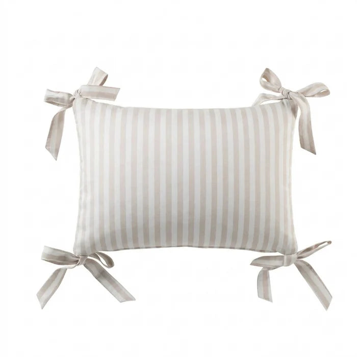 DH Block Stripe Pillow with Bows | Taupe | Domani Bebe