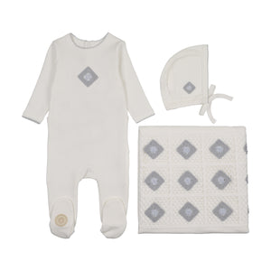 Baby Boy Layette Set | Geo-Floral | Ivory & Blue | Mon Tresor | AW25