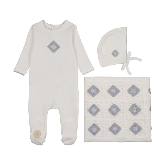 Baby Boy Layette Set | Geo-Floral | Ivory & Blue | Mon Tresor | AW25