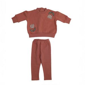 Baby Girl 2 Piece Outfit |  Gingham Grove  Ensemble | Dark Rose | Mon Tresor | AW26