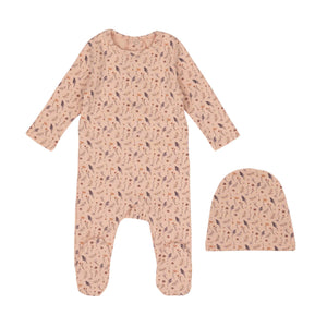 Baby Girl Footie + Hat | Printed Willow | Pink | Minilabel | AW25