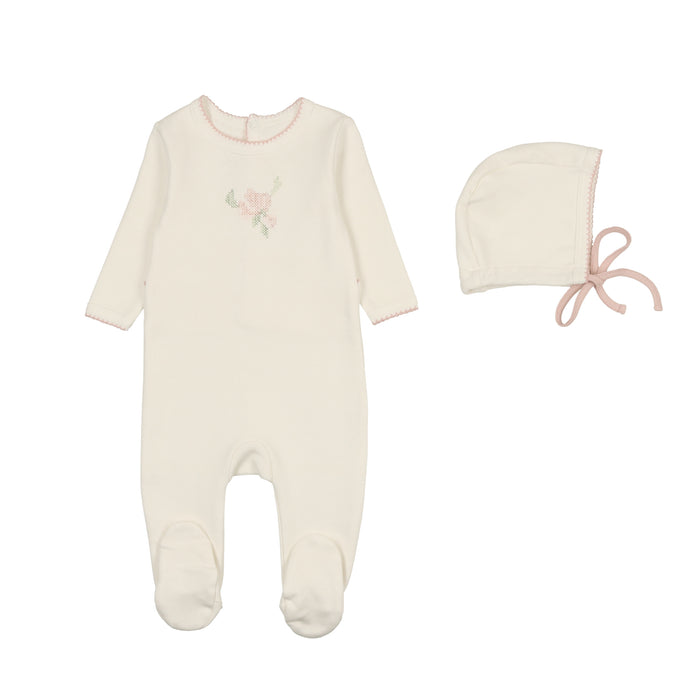 Baby Girl Footie + Hat | Heirloom Blossom | Light Rose | Mon Tresor | SS25