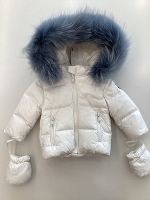 Baby Boy Jacket & Sweater | Classic Puffer | White & Blue Fur | Scotch Bonnet | AW23