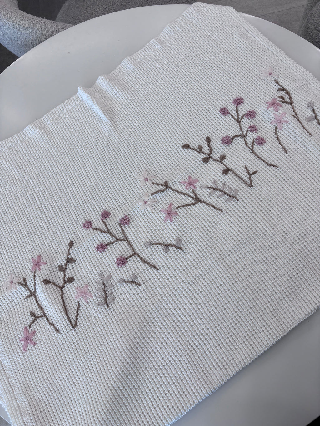 Knit Baby Blanket | Garden  | White/Mauve | Inimini