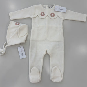 Baby Girl Footie And Hat | English Knit Ivory With Embroidered Roses | Chant De Joie | AW26