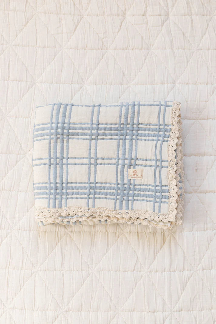 Baby Boy Blanket | French Plaid Quilt | Powder | New Grain | AW26