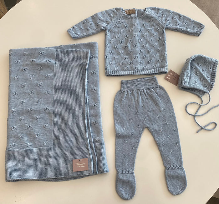 Baby Boy Knit Blanket | Sweet Stitch | Porcelain Blue | Carmina
