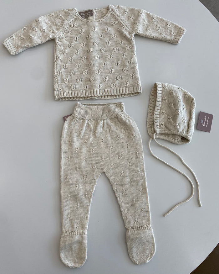 Baby Neutral 3 Piece Outfit | Sweet Stitch | Knit | Butter | Carmina