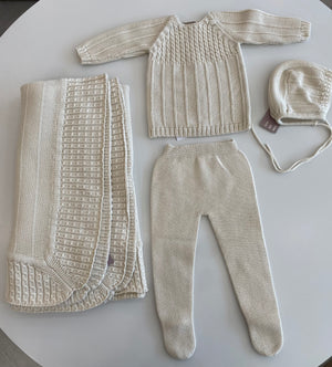 Baby Neutral Knit Blanket | Mixed Stitch | Butter | Carmina