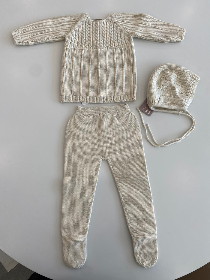 Baby Neutral 3 Piece Outfit | Mixed Knit | Butter | Carmina