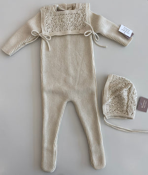 Baby Neutral Footie & Bonnet | Crochet Bib | Knit | Butter | Carmina