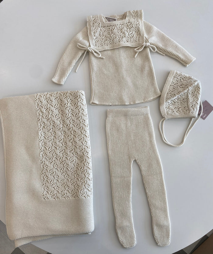 Baby Neutral Knit Blanket | Crochet Bib | Butter | Carmina