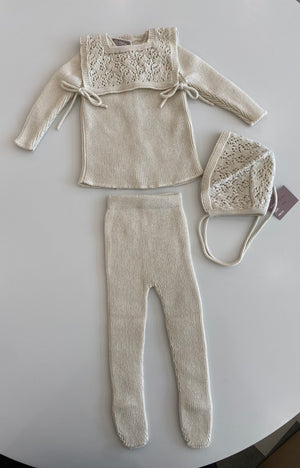 Baby Neutral 3 Piece Outfit | Crochet Bib | Butter | Carmina