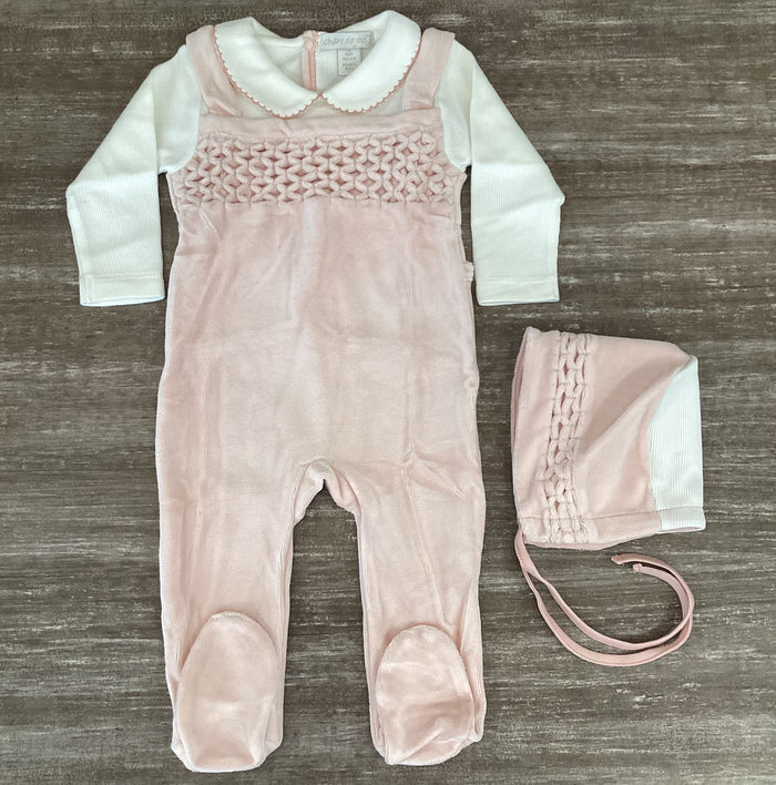 Baby Girl Footie + Hat | Velour Rose Overall | Chant De Joie