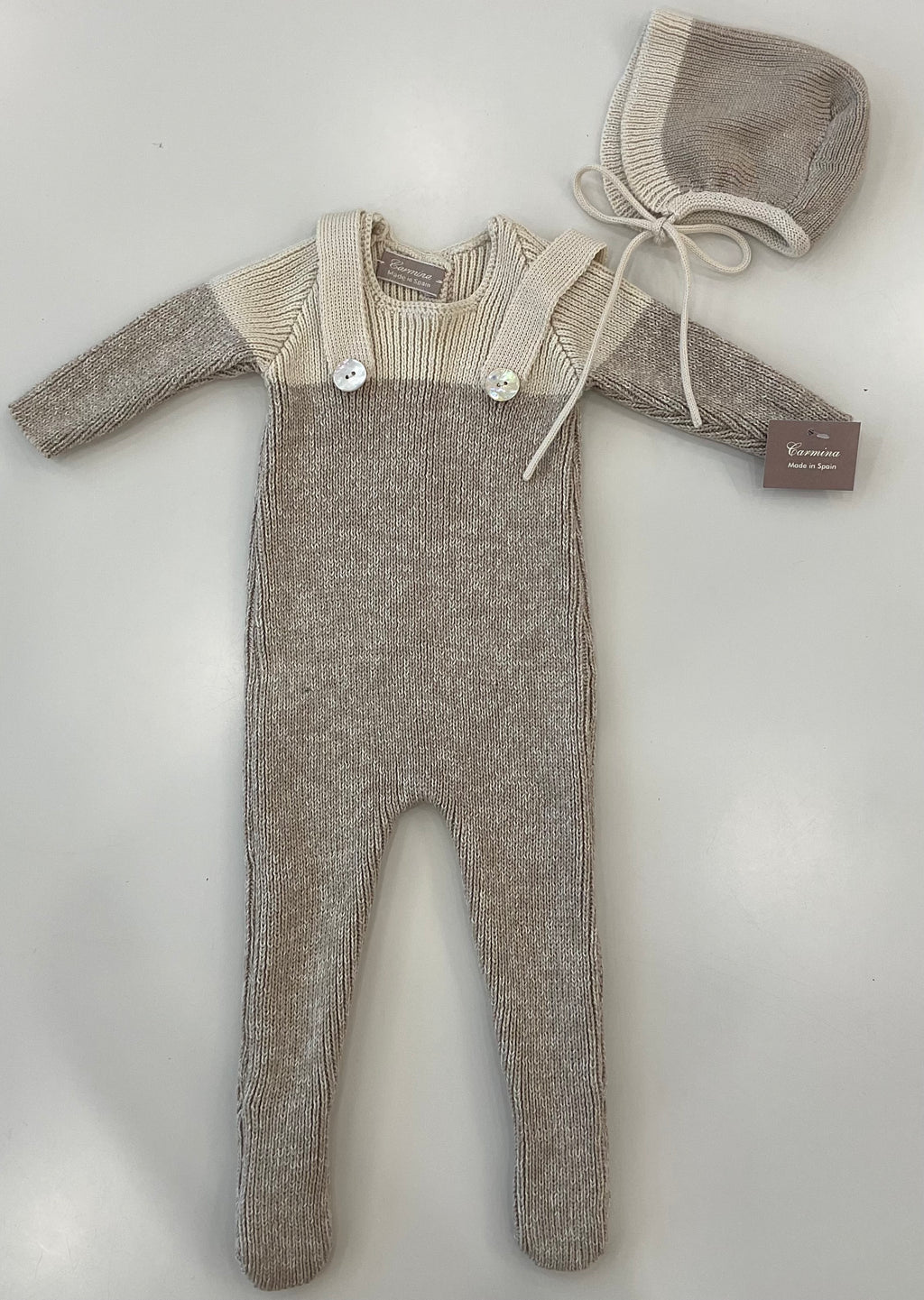 Baby Boy Knit Footie + Bonnet | Oat With Cream | Carmina | AW26