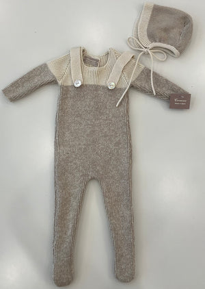 Baby Boy Knit Footie + Bonnet | Oat With Cream | Carmina | AW26