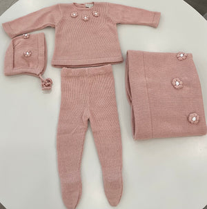 Baby Girl Knit Layette Set | Rose With Emroidered Roses | Chant De Joie | AW26