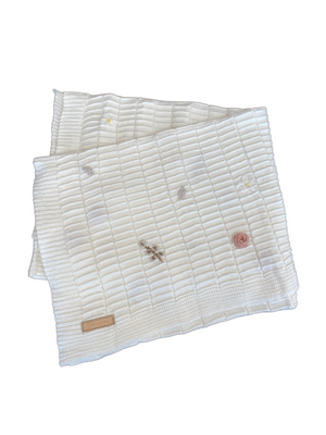 Knit Baby Blanket | Embroidery All Over | Snow White/Mauve | Inimini