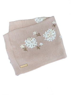 Knit Baby Blanket | Flowers On The Side | Soft Mauve | Inimini