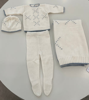 Baby Boy Knit Layette Set | Ivory With Steel Blue | Chant De Joie | AW26