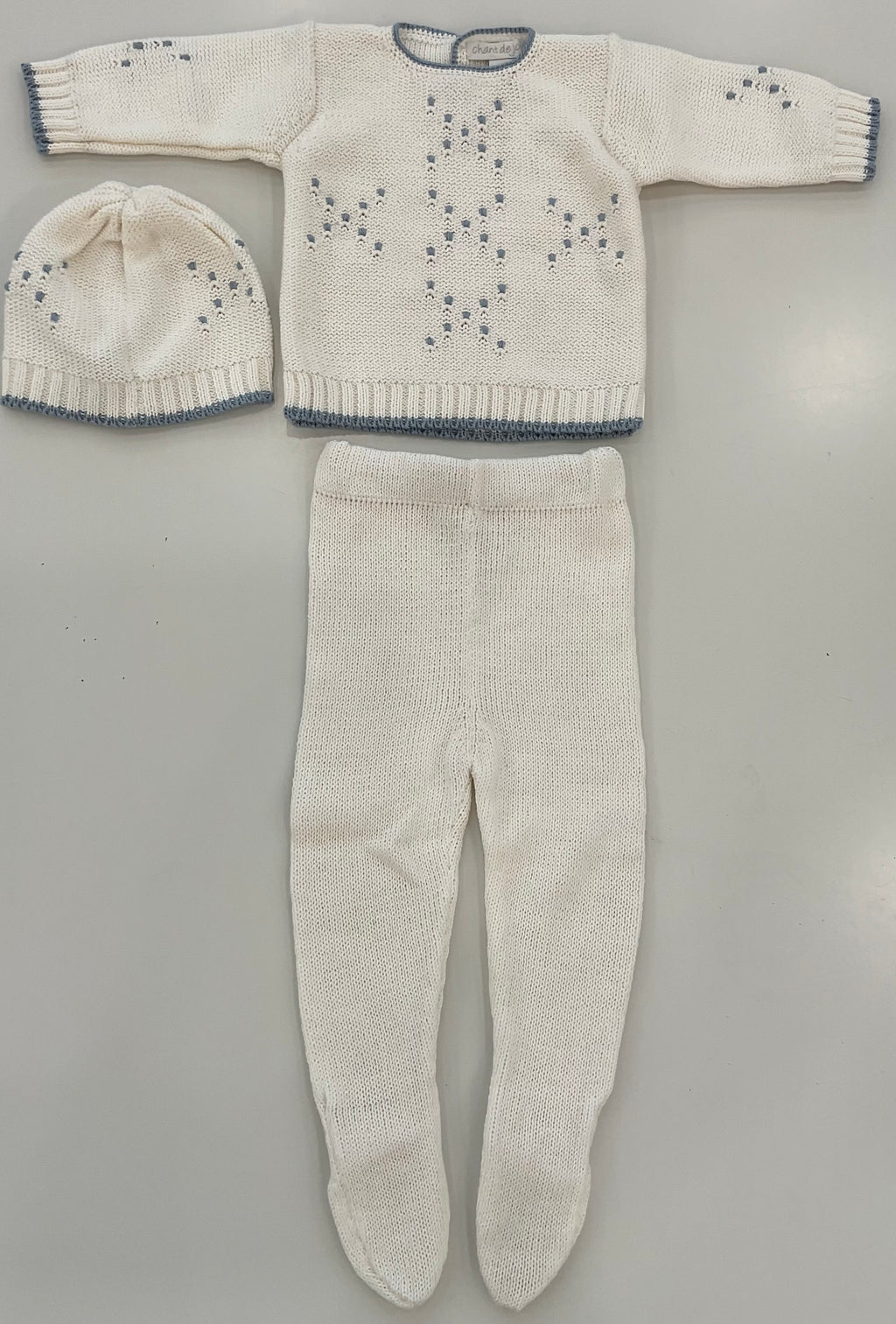 Baby Boy Knit Set | Ivory With Steel Blue | Chant De Joie | AW26