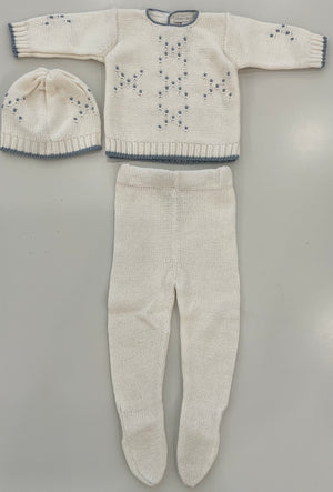 Baby Boy Knit Set | Ivory With Steel Blue | Chant De Joie | AW26