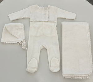 Baby Neutral Layette Set | English Knit Ivory With Ivory Crochet | Chant De Joie | AW26