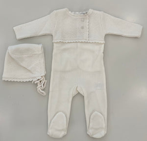 Baby Neutral Footie And Hat | English Knit Ivory With Ivory Knit Crochet | Chant De Joie | AW26