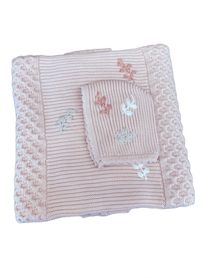 Knit Baby Blanket + Bonnet | Butterflies Embroidery | Soft Mauve | Inimini