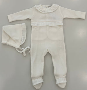 Baby Neutral Footie And Hat | English Knit Ivory With Pleated Trim | Chant De Joie | AW26