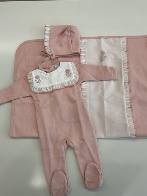 Baby Girl Layette Set | English Knit With Embroidery | Rose/Ivory | Chant De Joie | AW26