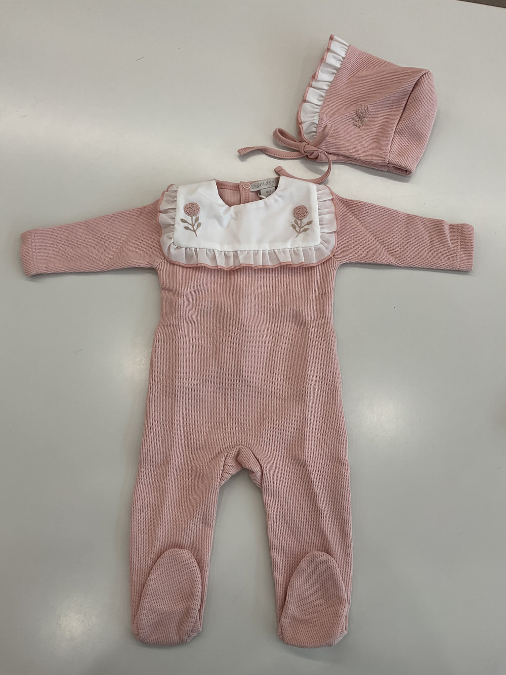 Baby Girl Footie + Hat | English Knit With Embroidery | Rose/Ivory | Chant De Joie | AW26