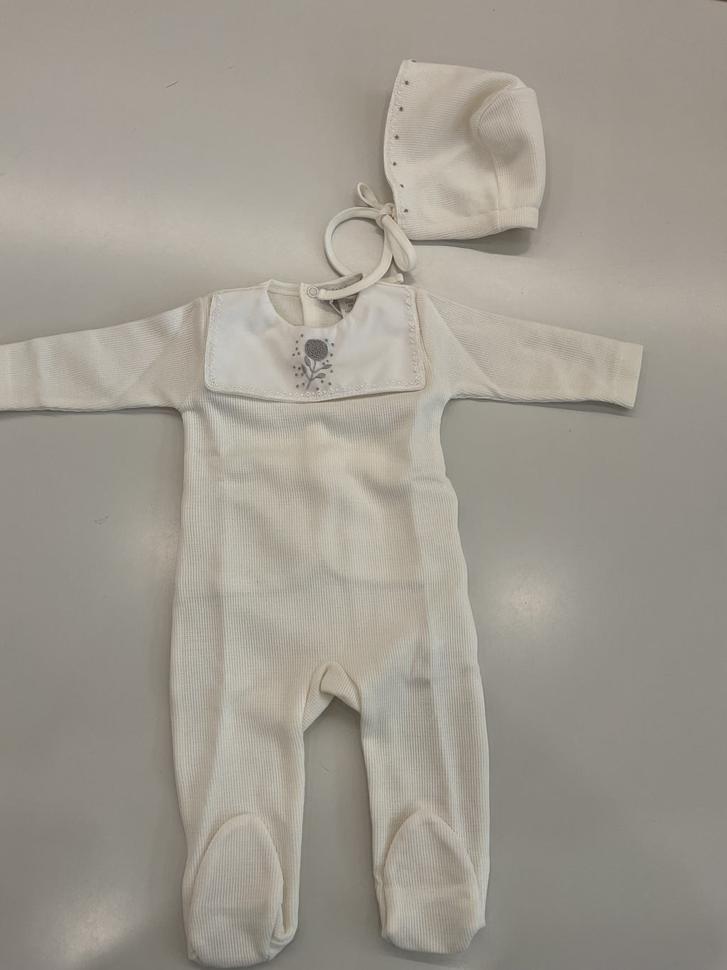 Baby Neutral Footie + Hat | English Knit With Embroidery | Ivory/Ivory | Chant De Joie | AW26