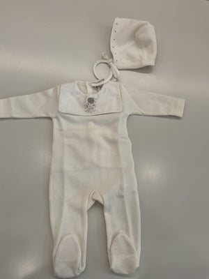 Baby Neutral Footie + Hat | English Knit With Embroidery | Ivory/Ivory | Chant De Joie | AW26