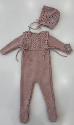 Baby Girl Knit Footie + Bonnet | Rose | Carmina | AW26