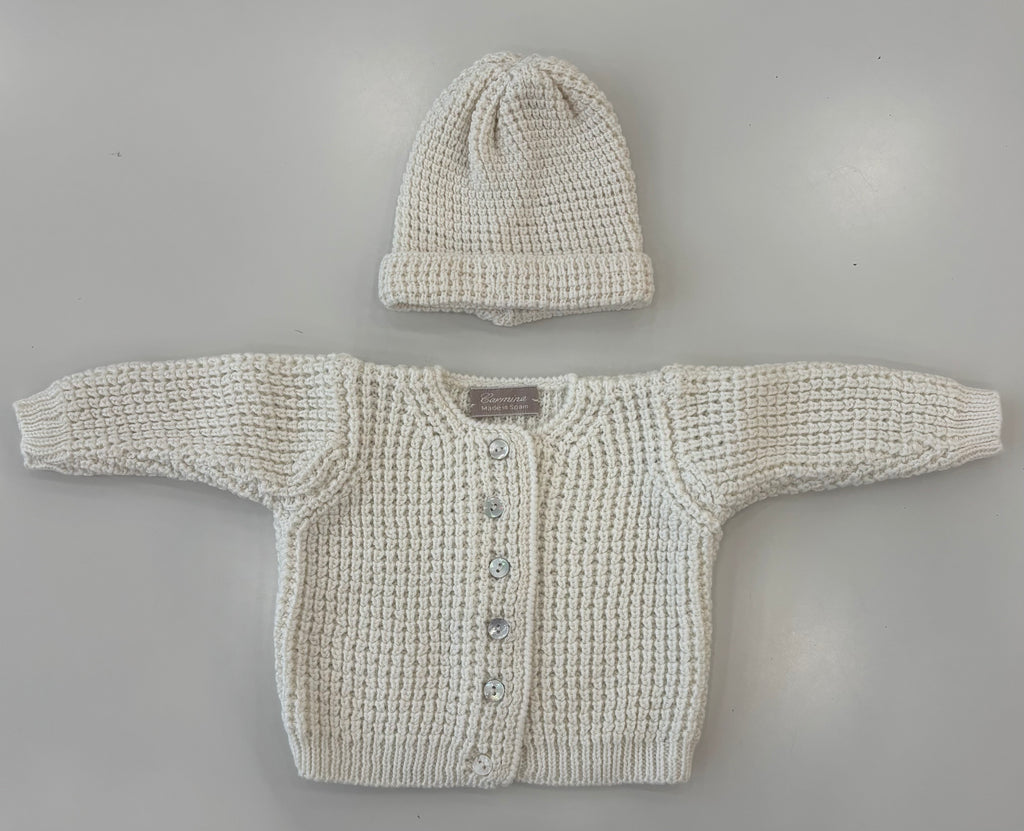 Baby Neutral Knit Cardigan + Hat  | Ivory | Carmina | AW26