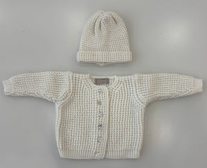 Baby Neutral Knit Cardigan + Hat  | Ivory | Carmina | AW26