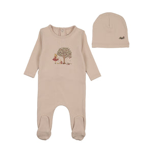 Baby Girl Footie + Hat | Illustrated Image | Champagne Pink | Bee and Dee | SS26